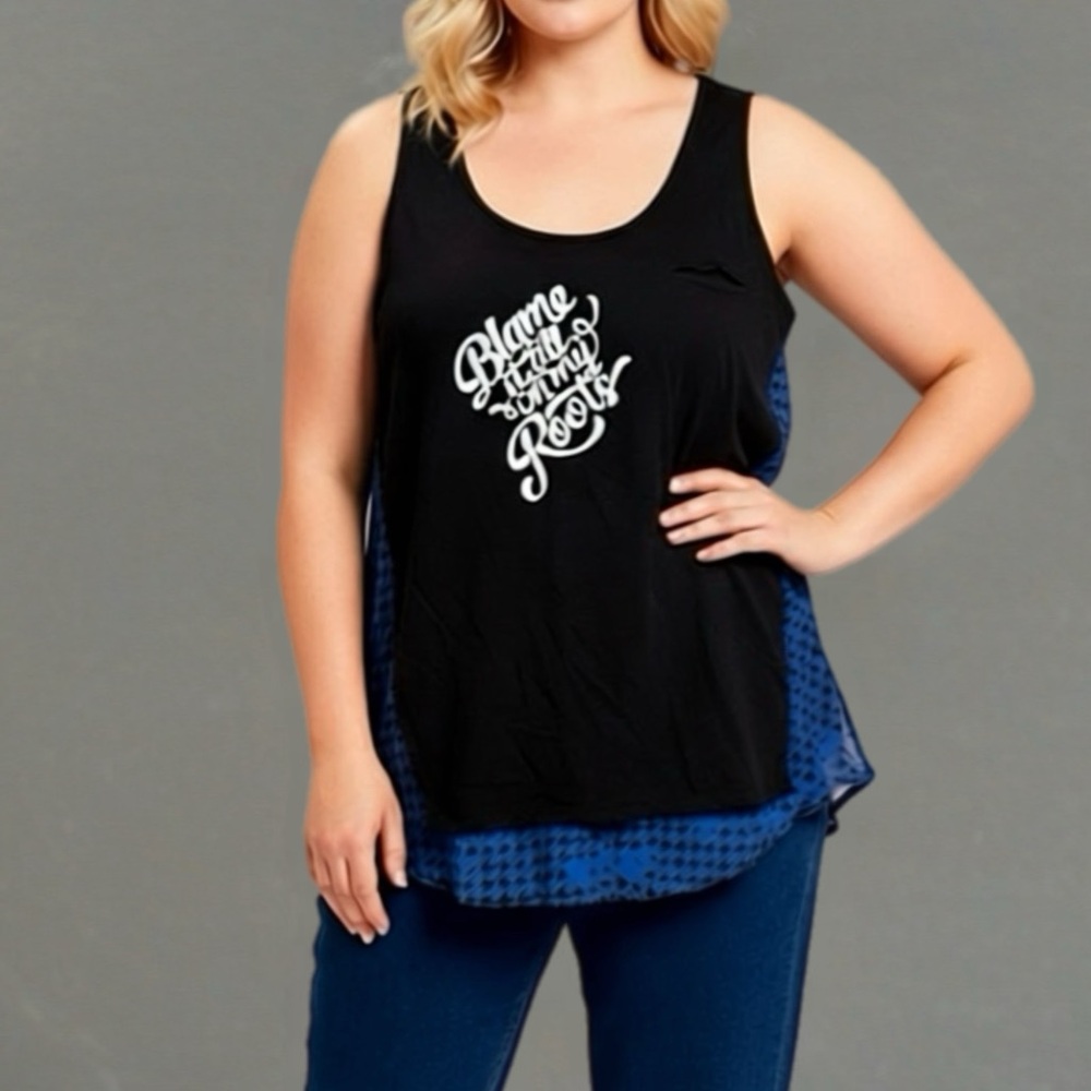 A.N.A Womans Sleeveless Shirt Blue Size Small Blame It On My Roots